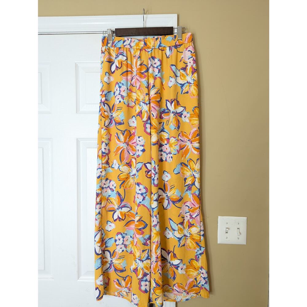 Skies Are Blue Tropical Floral Wide Leg Pants Size Small Orange Resort Boho